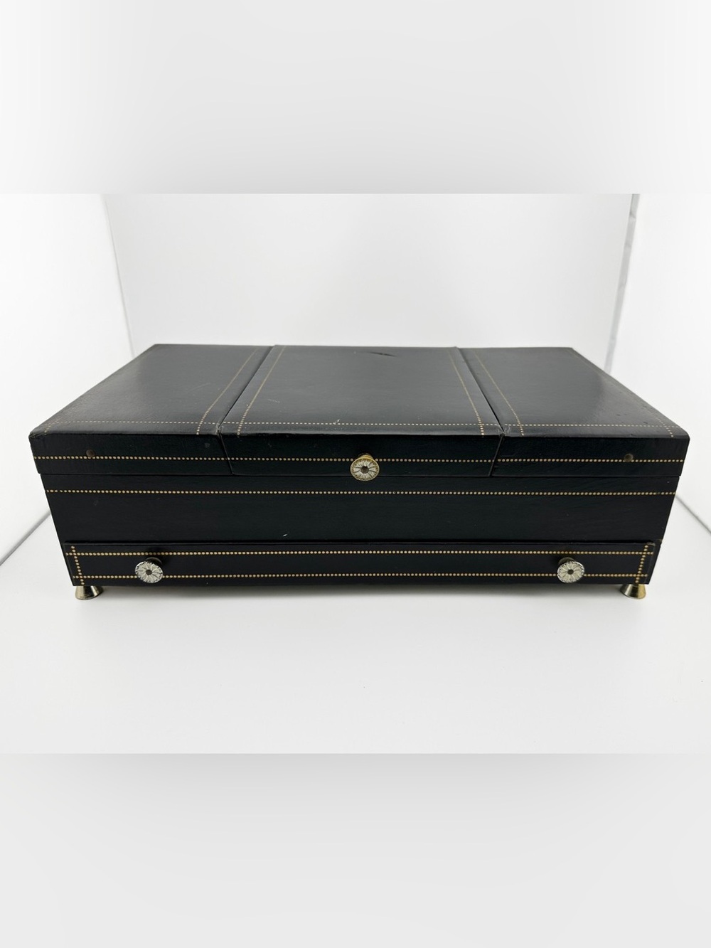 Large Vintage Jewelry Case 1960s Foldout Tiers Black and Red